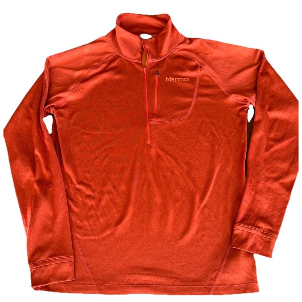 Marmot Men L Polertec 1/4 Zip Long Sleeve Orange Layer Outdoor Hiking Gorpcore